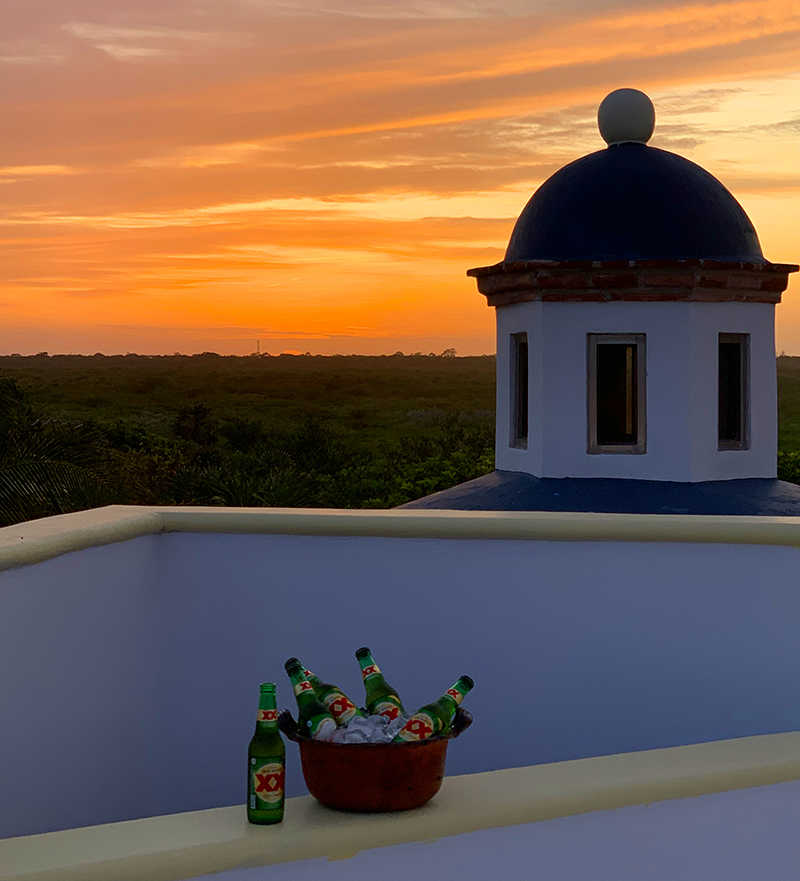 Rooftop deck overlooking mayan jungle